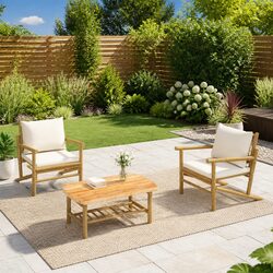 Bamboo Outdoor Garden Chairs Set with Cream Cushions