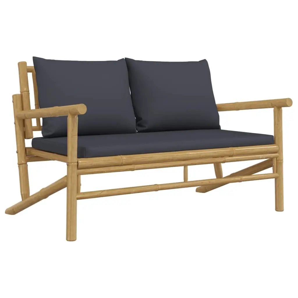 Garden Bench Bamboo Outdoor Seating with Grey Cushions Backrest