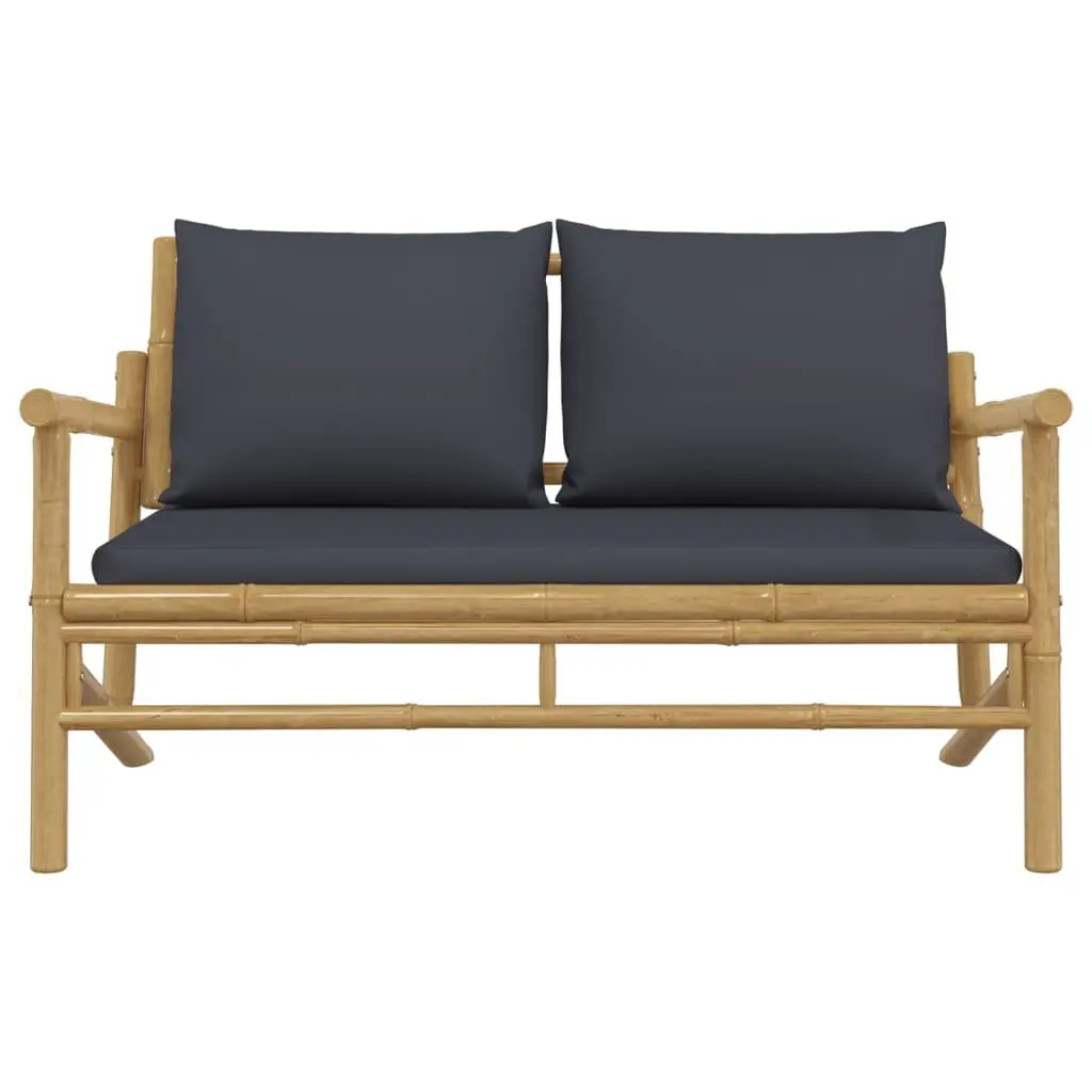 Garden Bench Bamboo Outdoor Seating with Grey Cushions Backrest