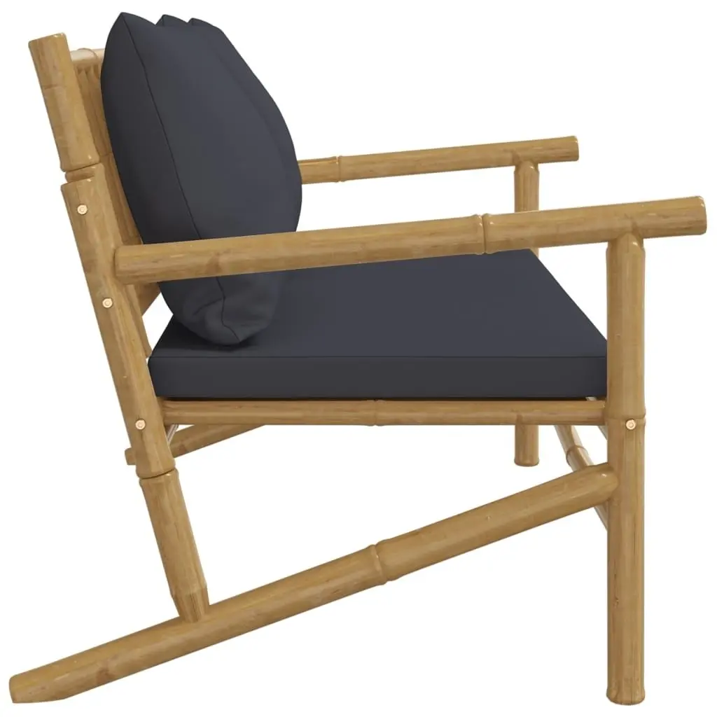 Garden Bench Bamboo Outdoor Seating with Grey Cushions Backrest