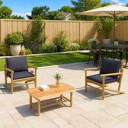Stylish Bamboo Garden Chairs with Cushions – 2 Pack
