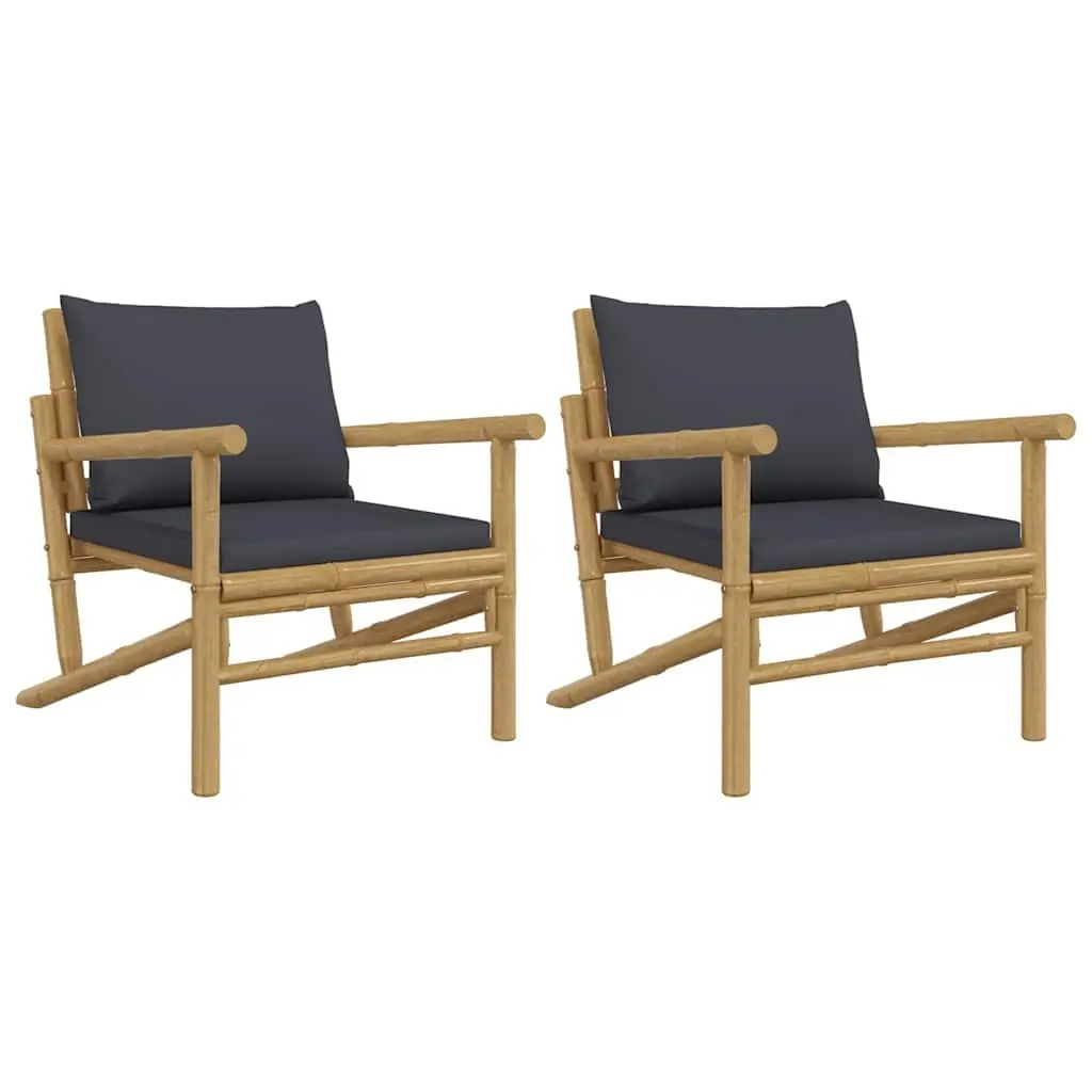 Outdoor Garden Chairs 2 Pcs Grey Cushions Bamboo Patio Seating Backrest