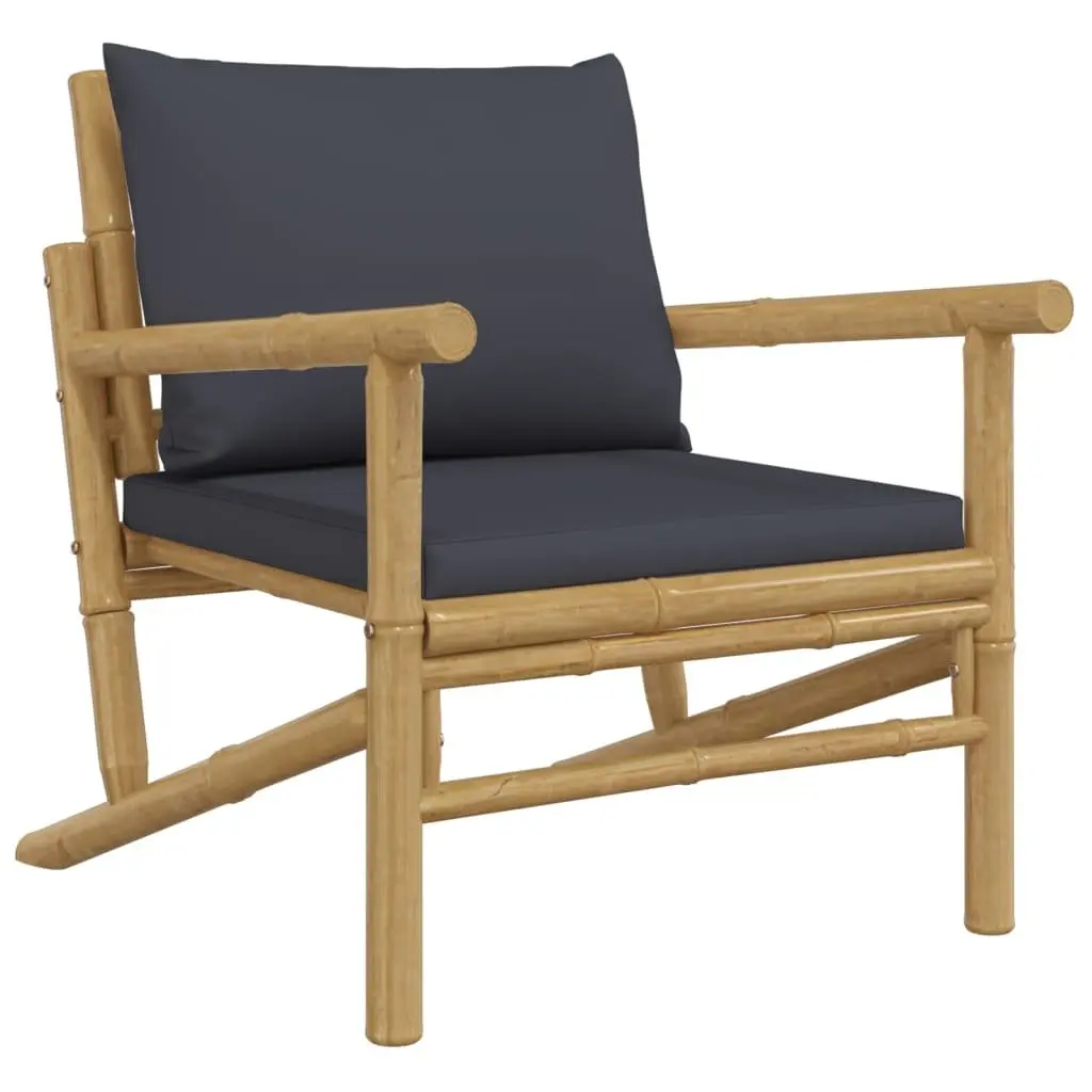 Outdoor Garden Chairs 2 Pcs Grey Cushions Bamboo Patio Seating Backrest