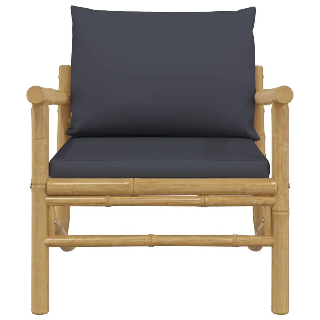 Outdoor Garden Chairs 2 Pcs Grey Cushions Bamboo Patio Seating Backrest