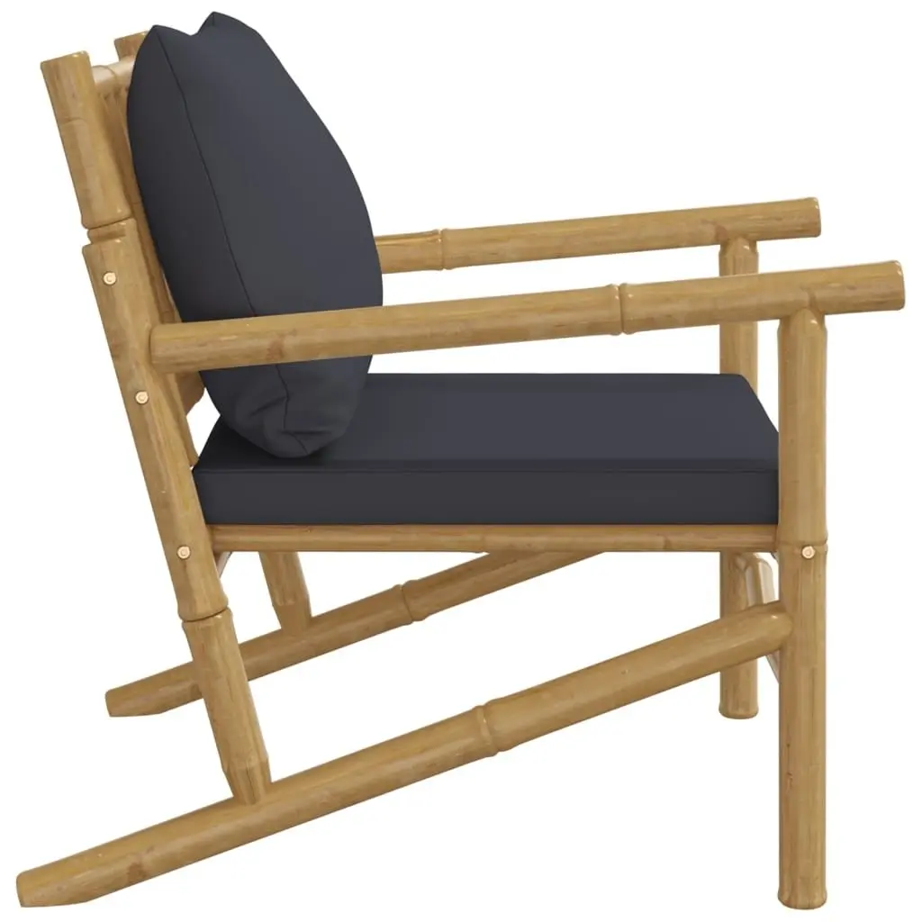 Outdoor Garden Chairs 2 Pcs Grey Cushions Bamboo Patio Seating Backrest