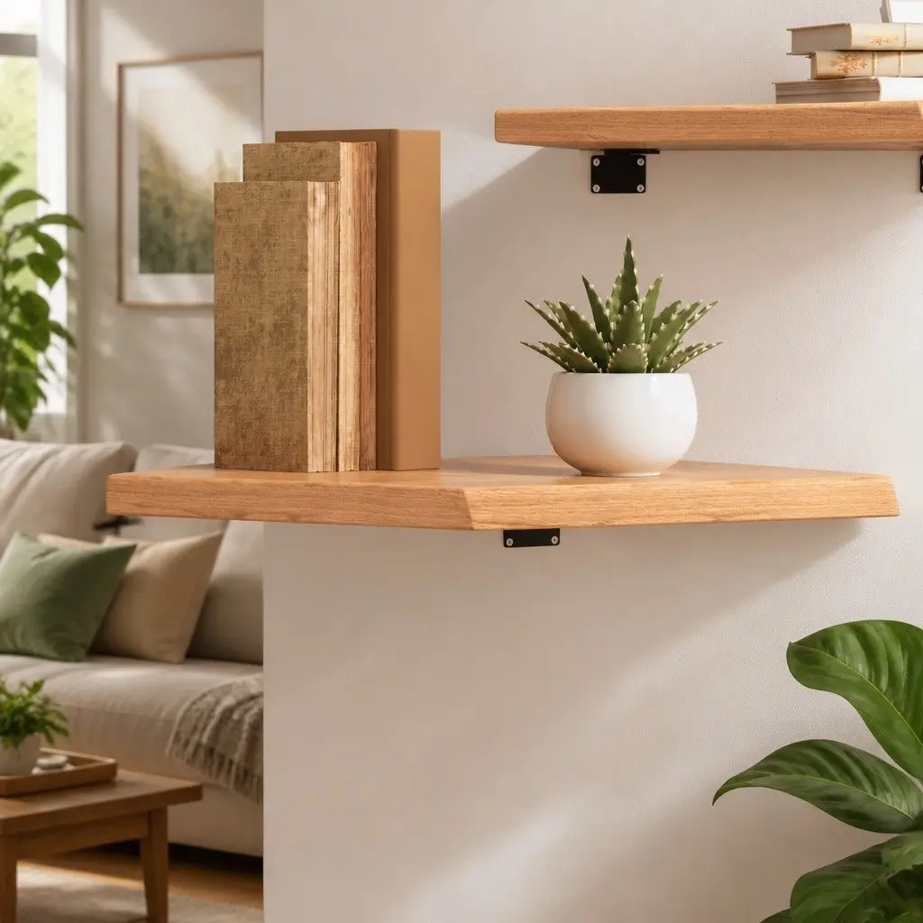 Wall Shelf Light Brown Rustic Oak Solid Wood Storage Floating Ledge Display