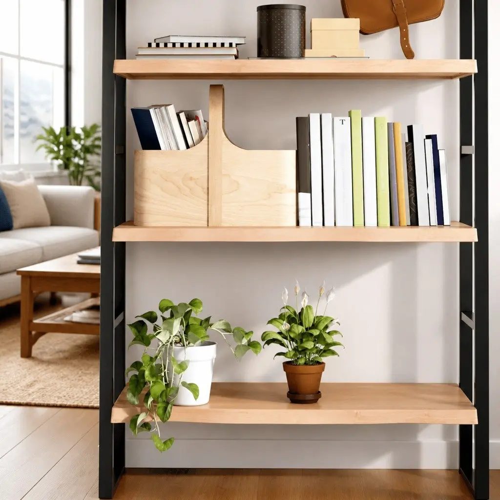 Solid Oak Wood Rustic Wall Shelf with Live Edge 80x40cm