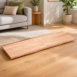 Solid Oak Wood Wall Shelf in Brown - Rustic 180x60cm