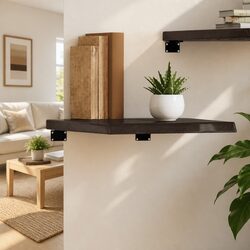 Wall Shelf Dark Brown Solid Oak Wood Rustic Storage Floating Shelving Unit