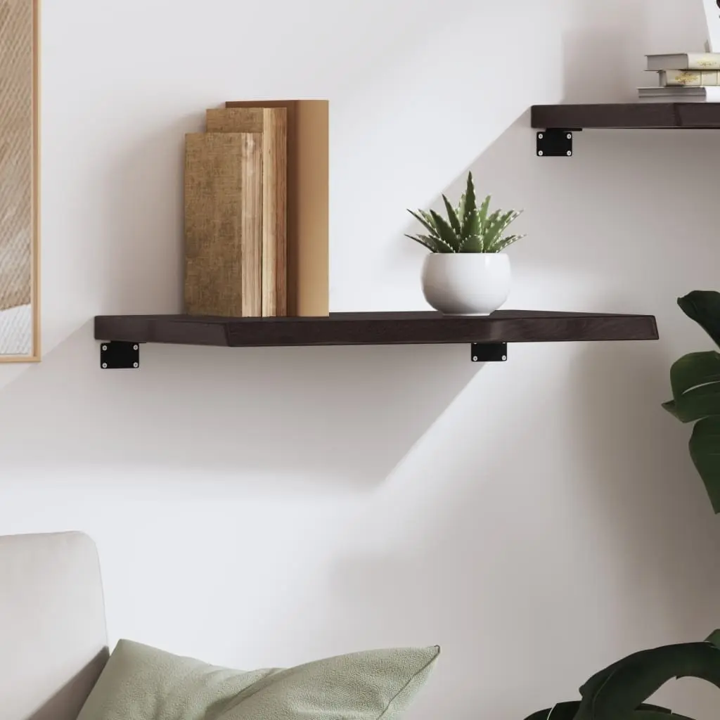 Solid Oak Wood Wall Shelf with Live Edge in Dark Brown