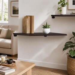 Solid Wood Rustic Wall Shelf in Dark Brown 60x50x2 cm
