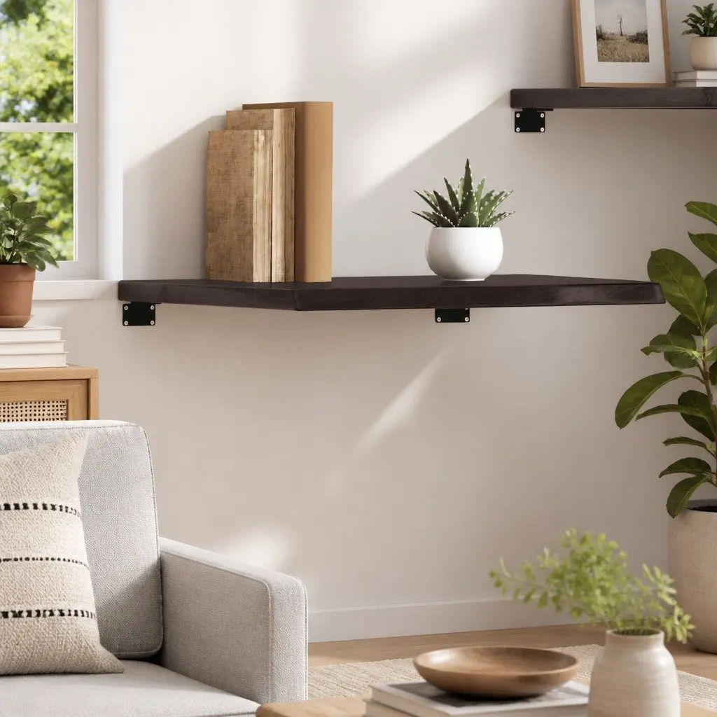 Rustic Dark Brown Solid Oak Wall Shelf for Storage