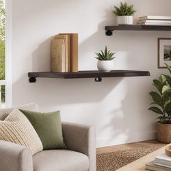 Solid Oak Wood Wall Shelf in Dark Brown for Rustic Spaces