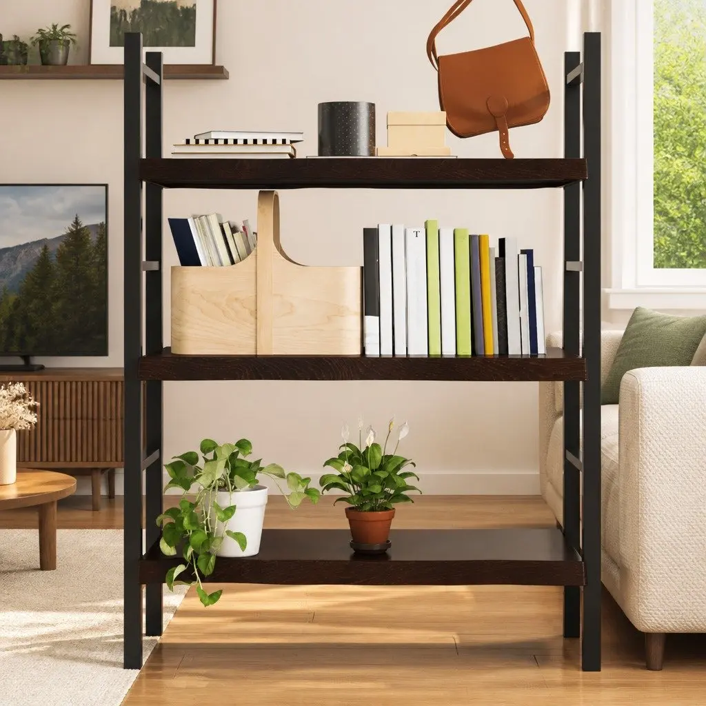 Rustic Oak Solid Wood Wall Shelf in Dark Brown 80x50 cm
