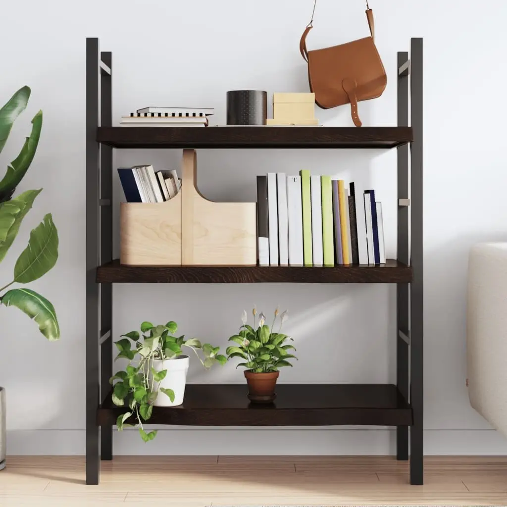 Rustic Oak Solid Wood Wall Shelf in Dark Brown 80x50 cm