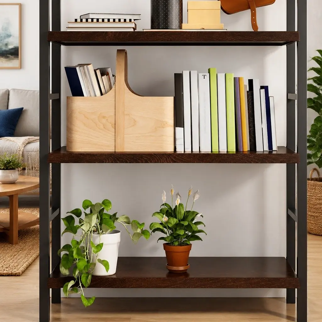 Dark Brown Solid Oak Wood Rustic Wall Shelf 80x60cm