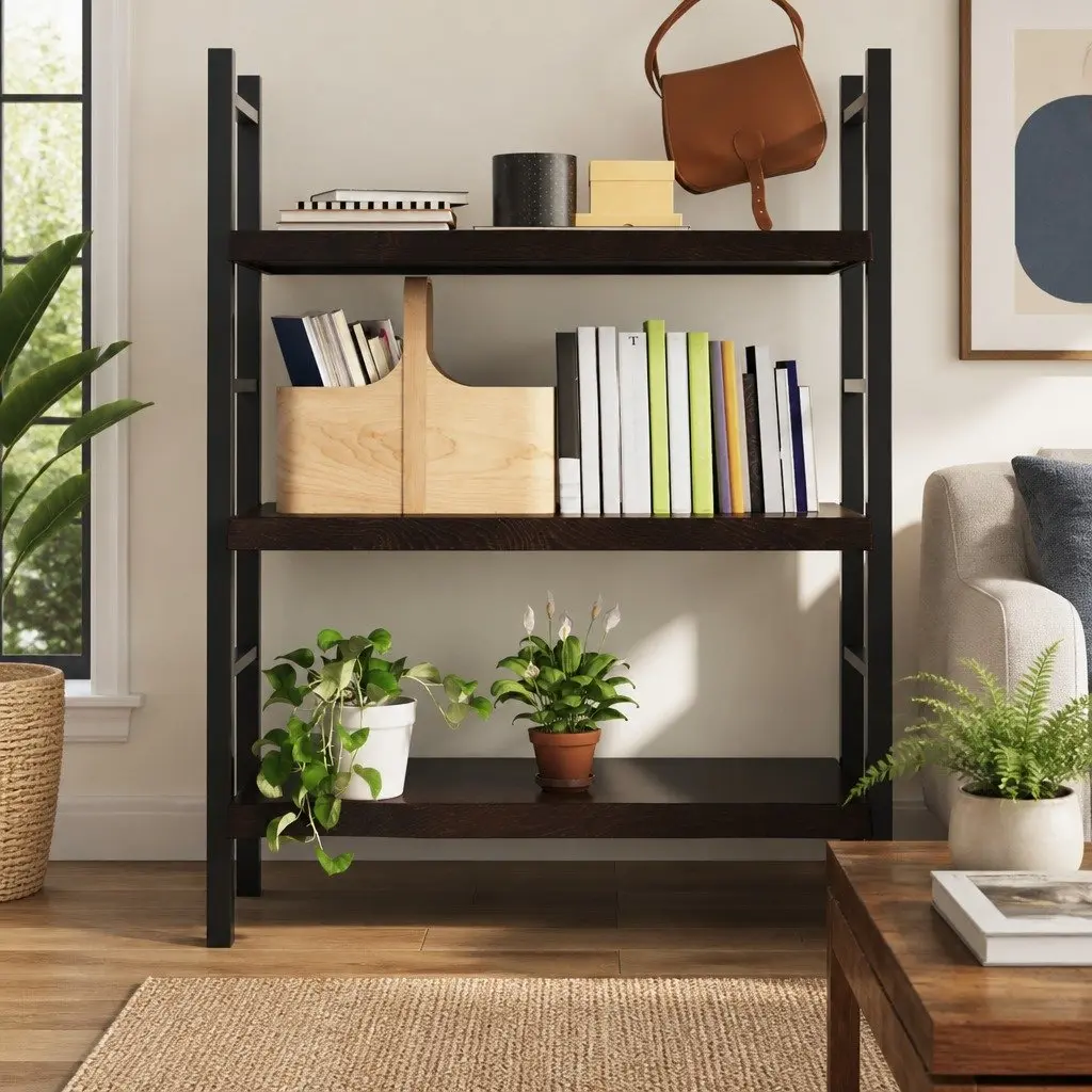 Handmade Rustic Wall Shelf in Dark Brown Solid Oak