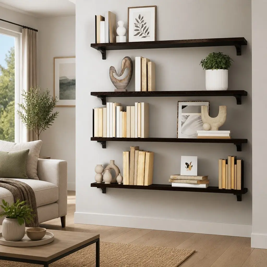 Rustic Dark Brown Solid Oak Wood Wall Shelf 100x30x2 cm