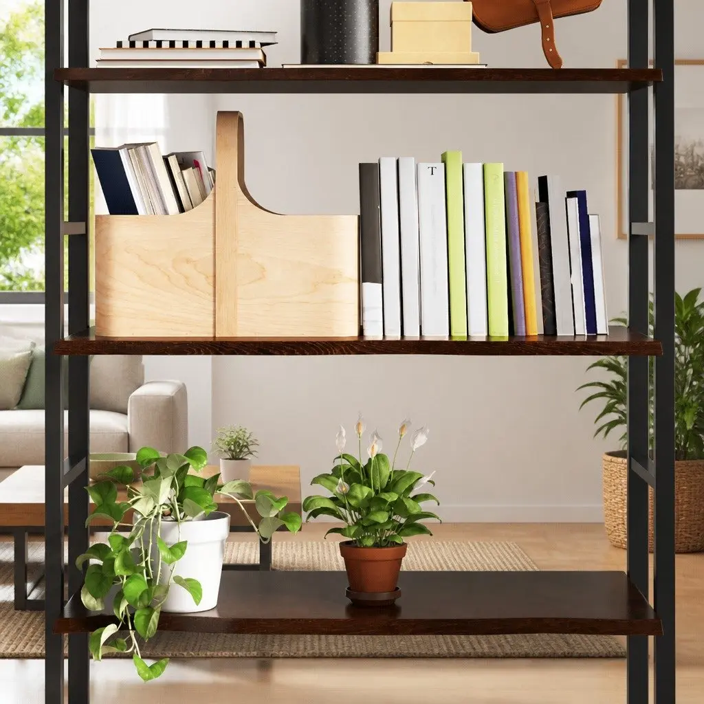 Rustic Wall Shelf Made of Solid Oak Wood in Dark Brown