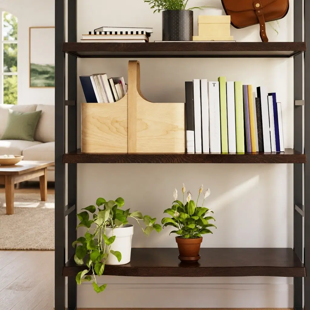 Solid Oak Wood Floating Wall Shelf in Dark Brown
