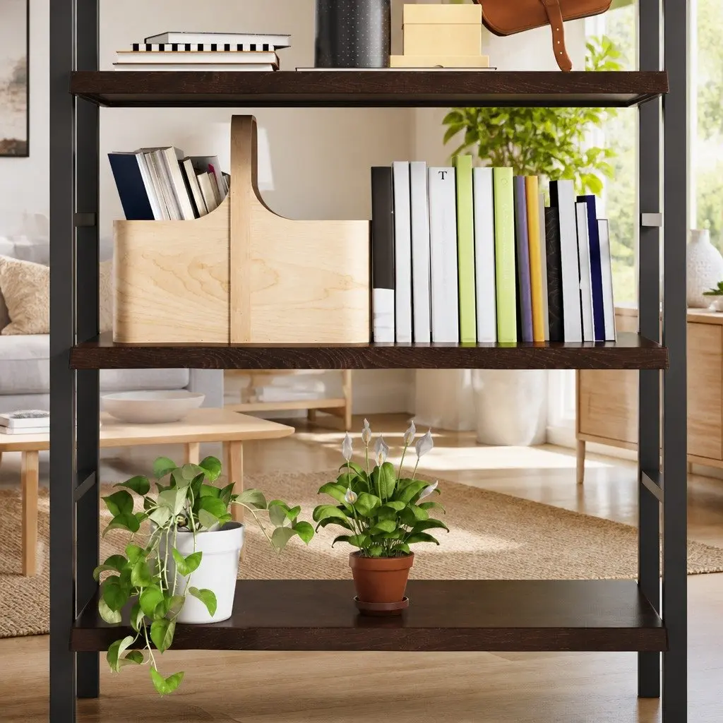 Rustic Solid Oak Wood Wall Shelf 100x60cm in Dark Brown