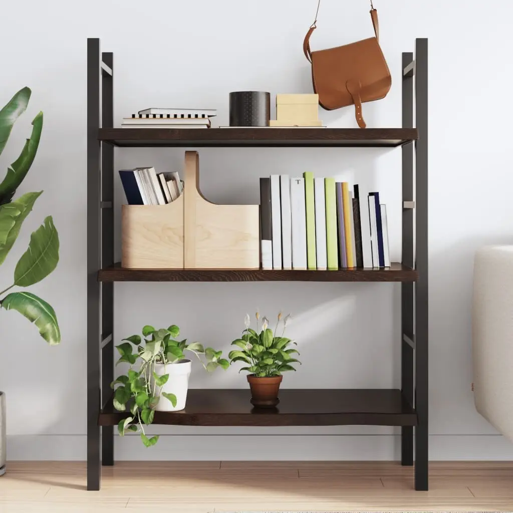 Rustic Solid Oak Wood Wall Shelf 100x60cm in Dark Brown
