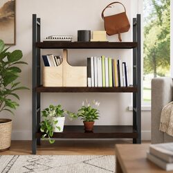 Rustic Dark Brown Solid Oak Wood Wall Shelf with Live Edge