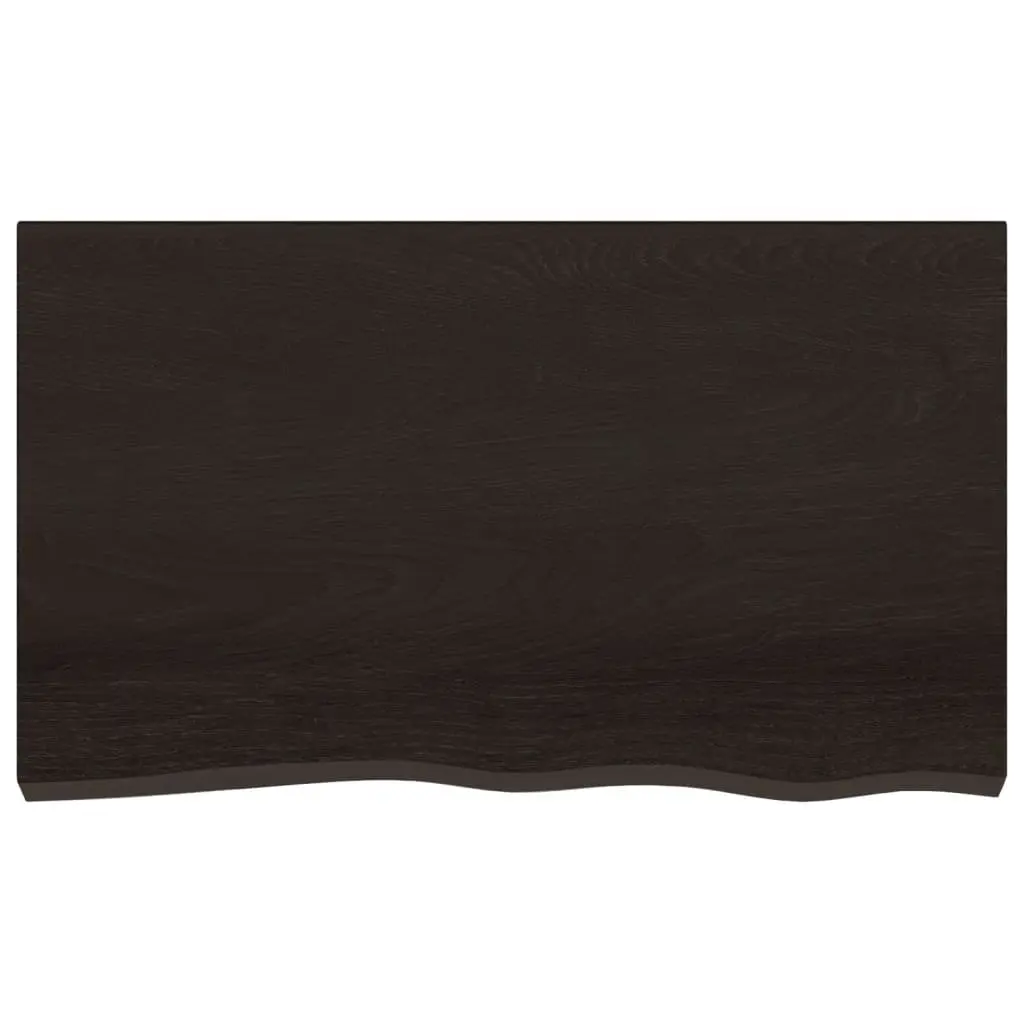 Rustic Dark Brown Solid Oak Wood Wall Shelf with Live Edge