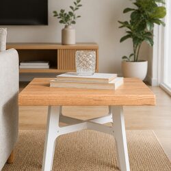 Handcrafted Solid Oak Wood Table Top with Live Edge 40x40cm