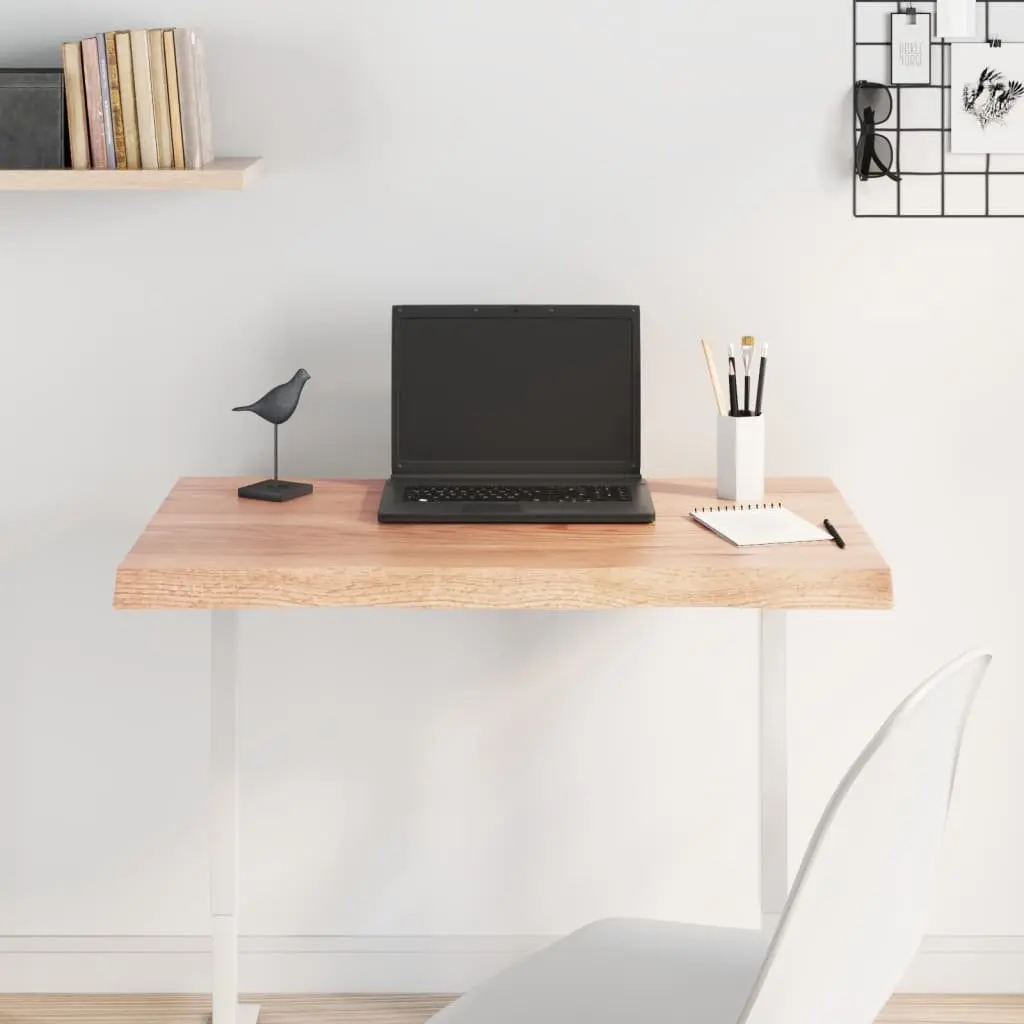 Wooden Tabletop Solid Oak 80 x 50 x 2-4 cm Brown Live Edge Handcrafted Varnished Surface