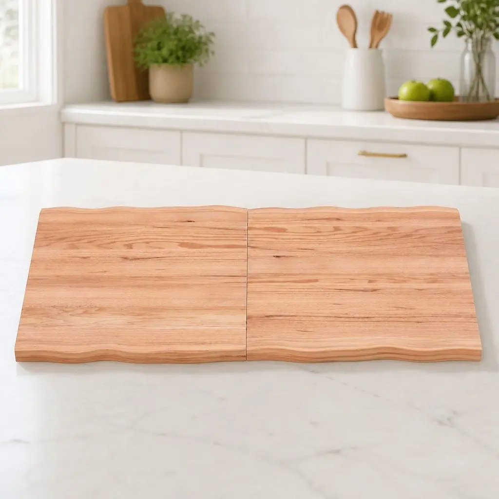 Solid Oak Wood Table Top Light Brown Live Edge Folding 120x50cm Treated Handmade