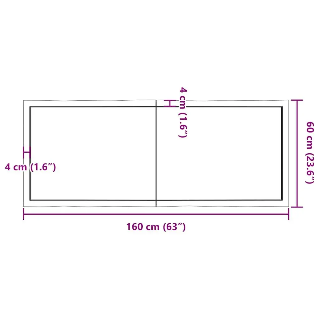 Solid Oak Wood Table Top Live Edge 160x60cm Foldable Treated Brown Tabletop