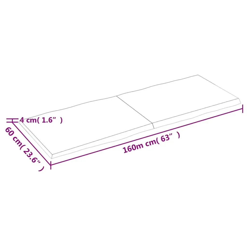 Solid Oak Wood Table Top Live Edge 160x60cm Foldable Treated Brown Tabletop