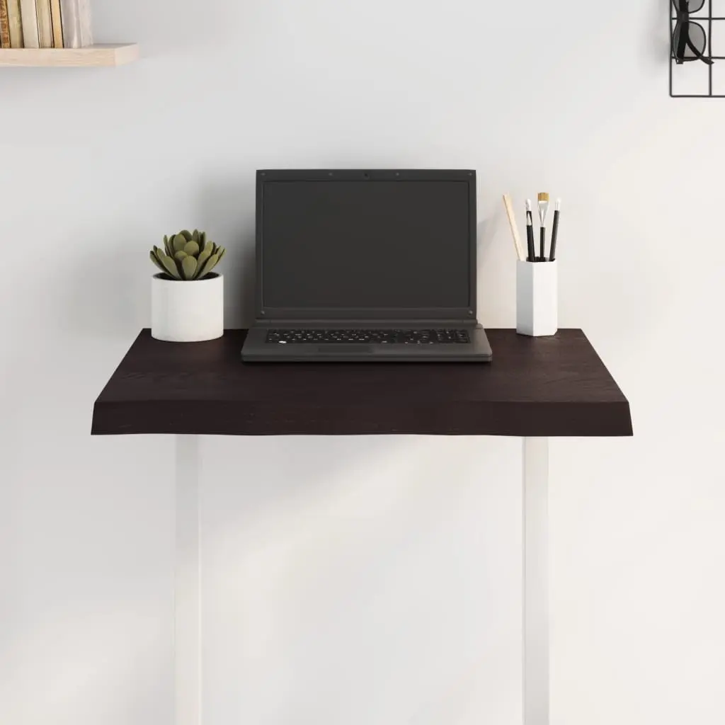 Wooden Table Top Dark Brown Live Edge Solid Oak Wood Replacement Board 60x50cm
