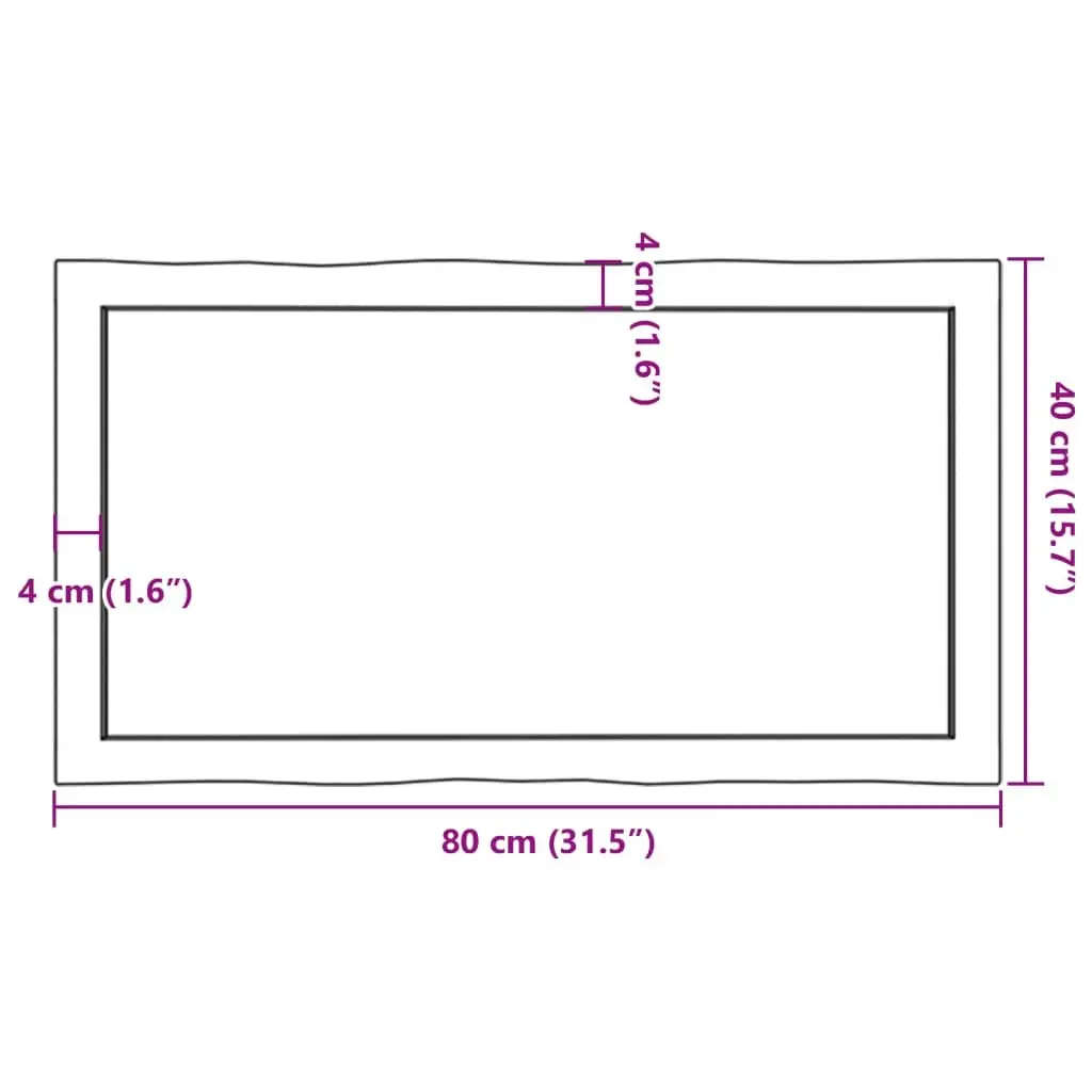 Solid Oak Wood Table Top in Dark Brown, 80x40 cm