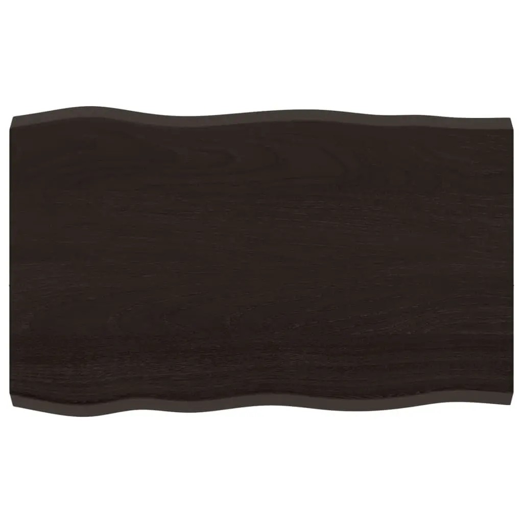 Wooden Table Top Solid Oak 80x50cm Dark Brown Live Edge