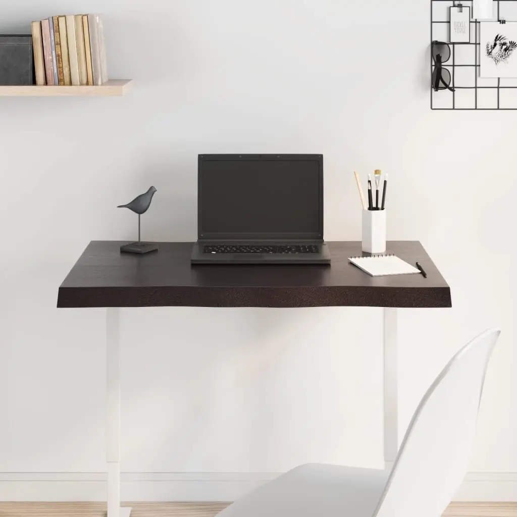 Wooden Table Top Solid Oak 80x50cm Dark Brown Live Edge
