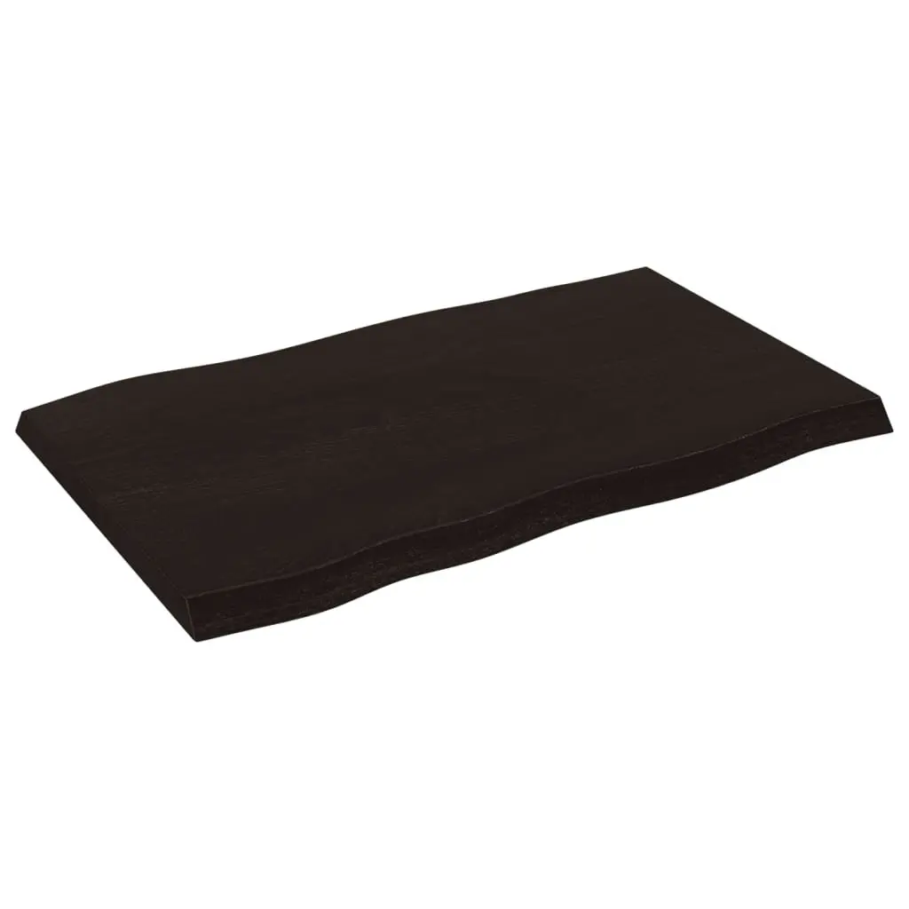Wooden Table Top Solid Oak 80x50cm Dark Brown Live Edge