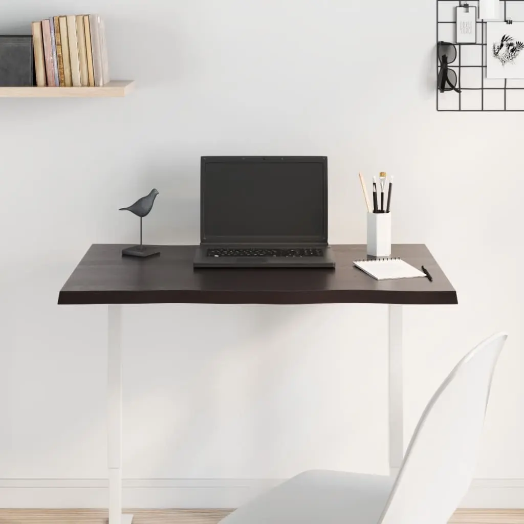 Solid Oak Wood Table Top Dark Brown Live Edge Replacement Board 80x60x2 cm