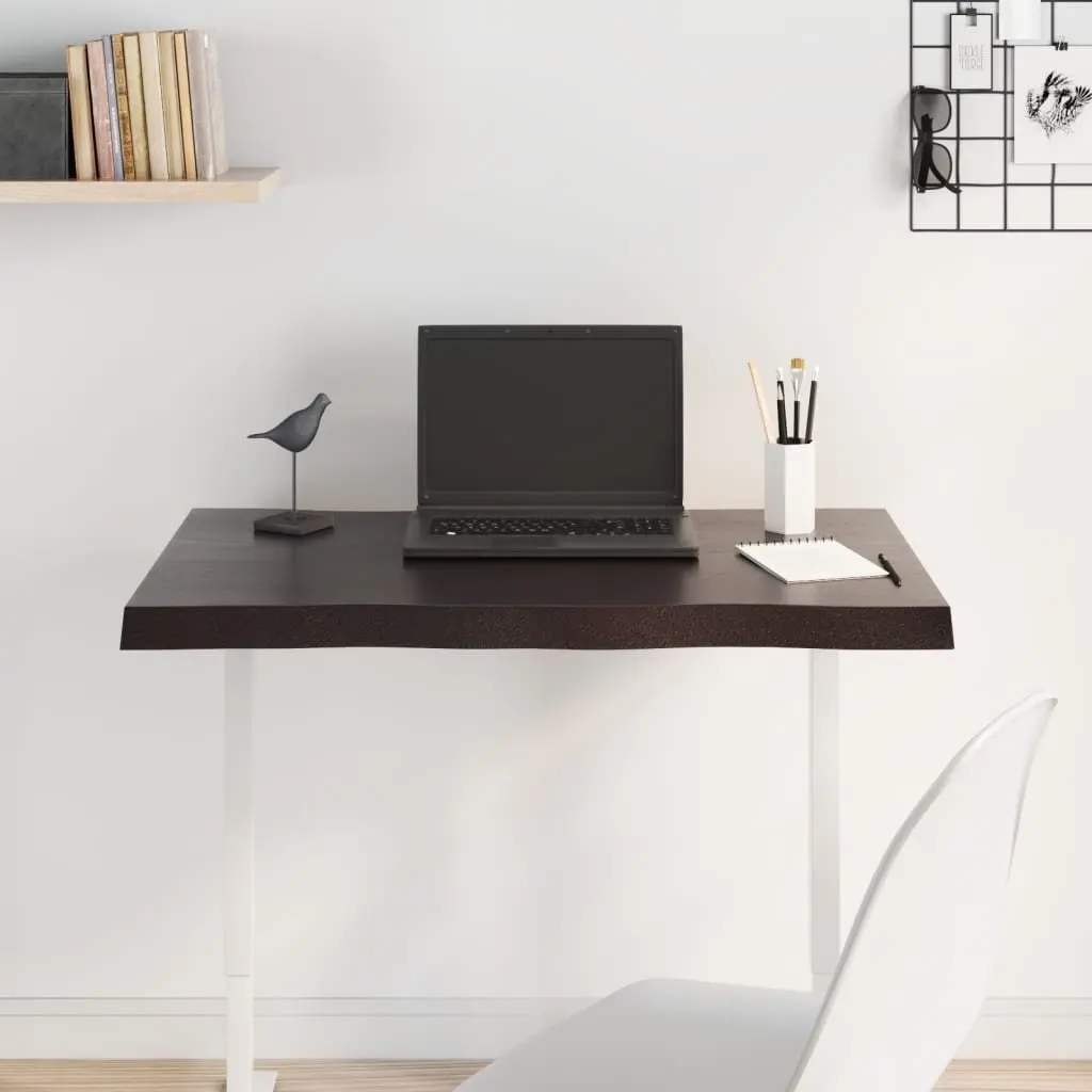 Wooden Table Top Solid Oak Live Edge Dark Brown 80x60cm