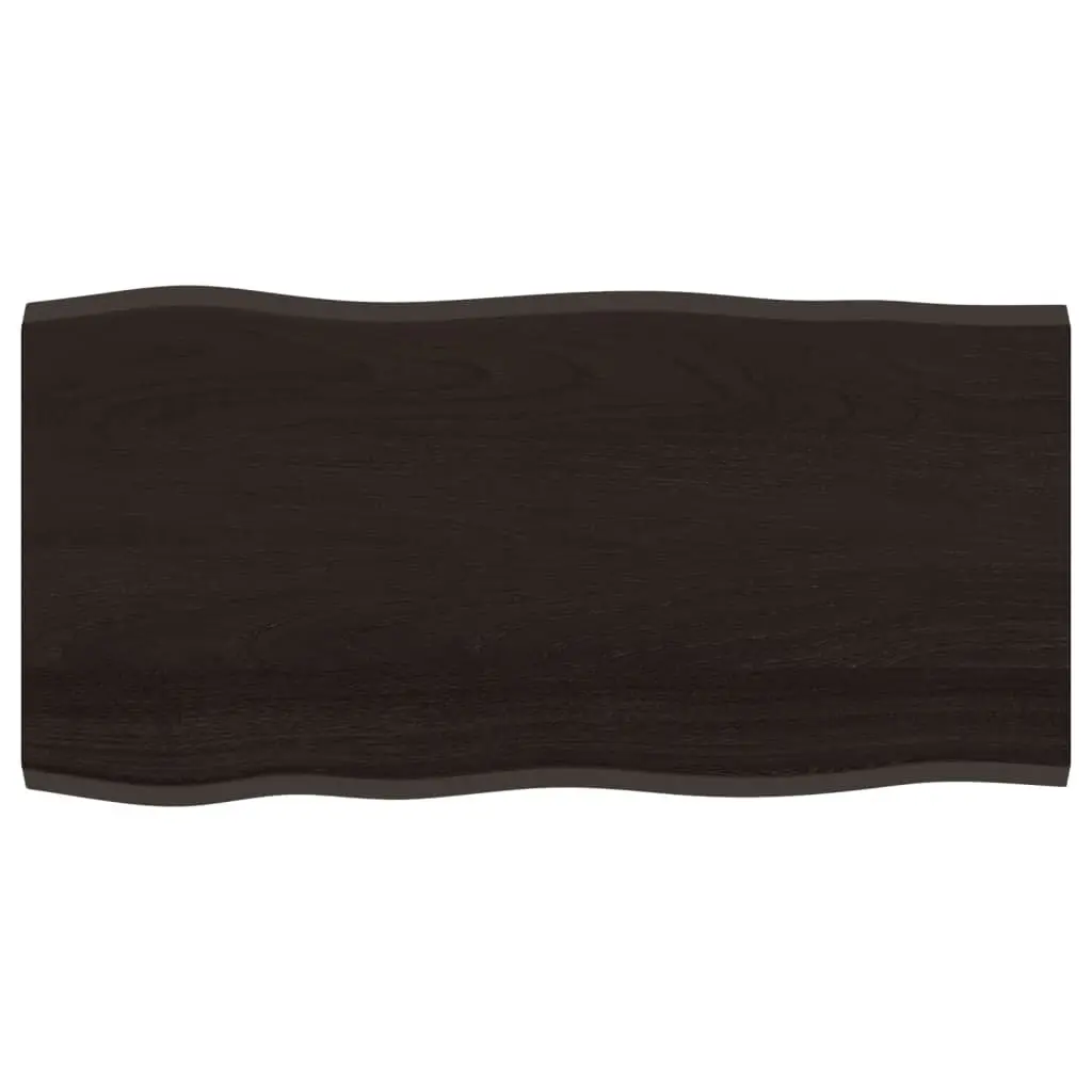 Wooden Table Top Solid Oak 100x50cm Dark Brown Live Edge