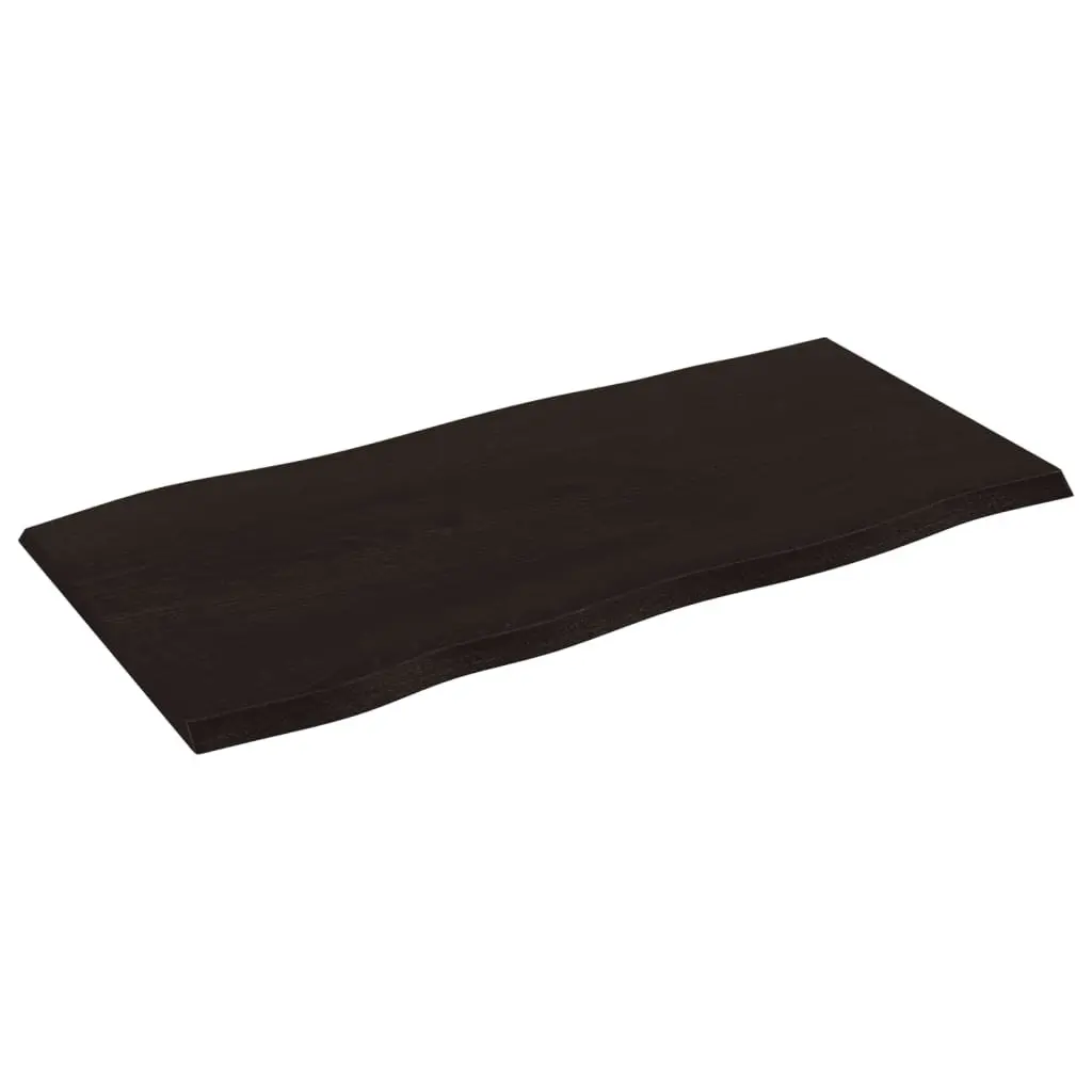 Wooden Table Top Solid Oak 100x50cm Dark Brown Live Edge
