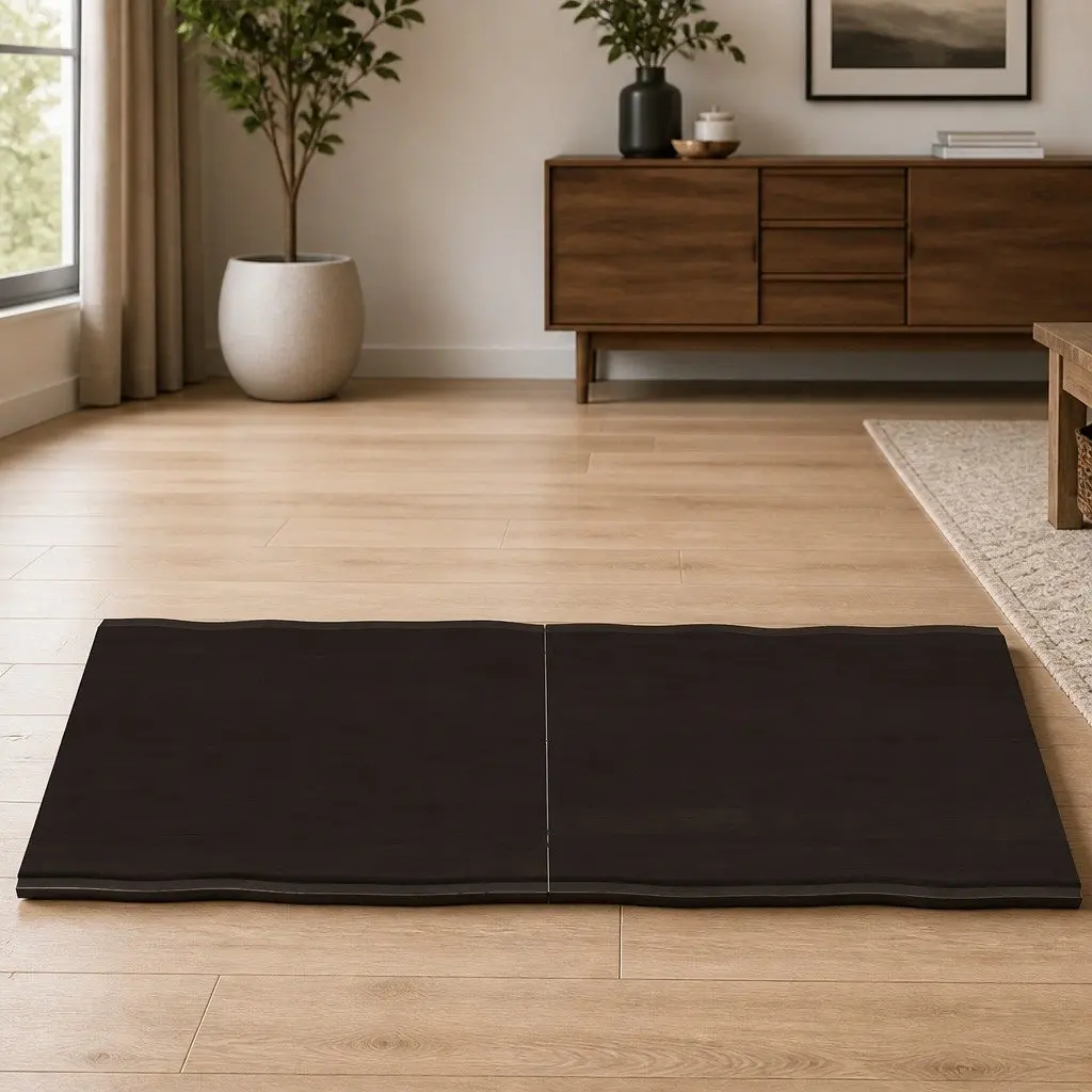 Solid Oak Wood Table Top Dark Brown Live Edge 120x40cm Foldable Replacement