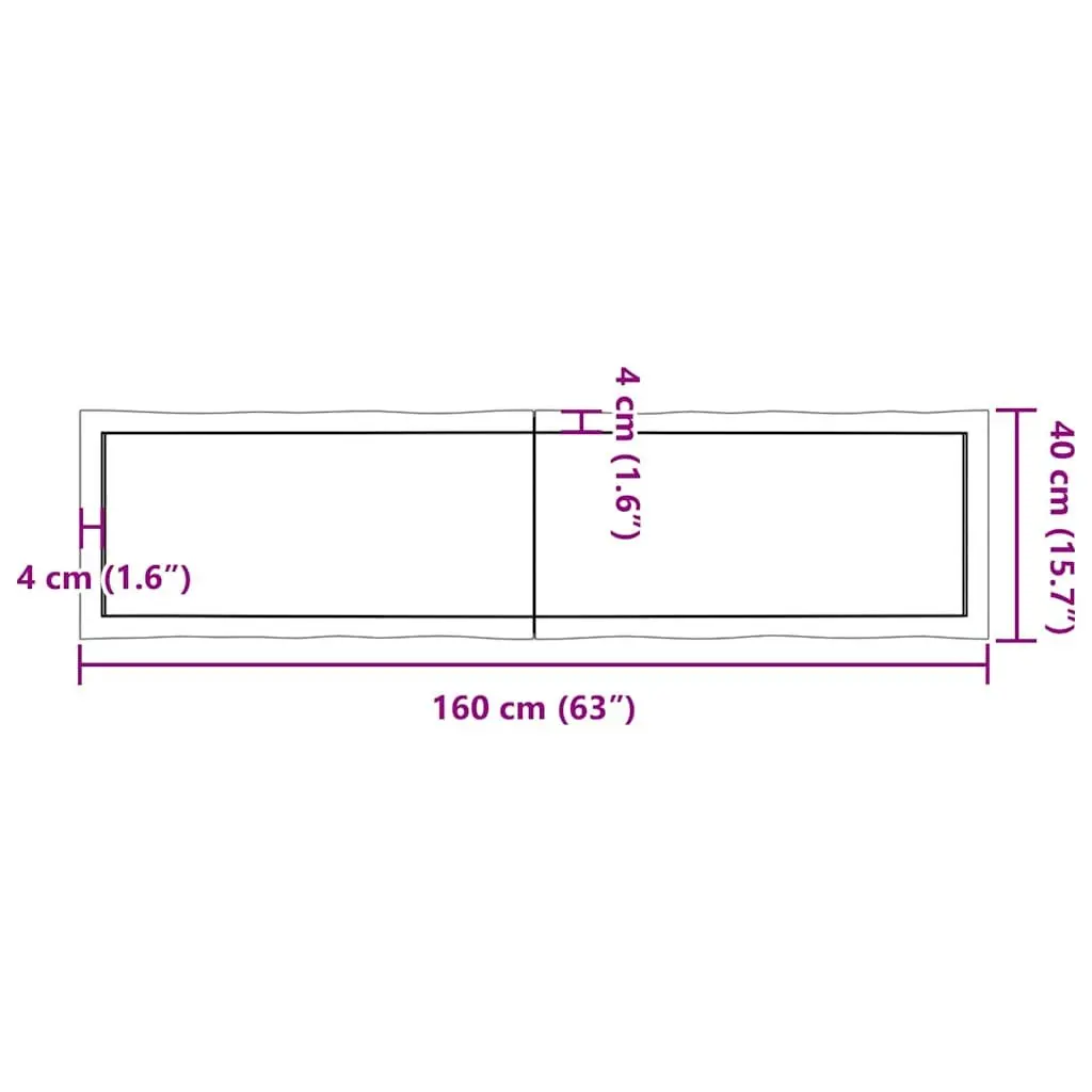 Solid Oak Wood Table Top 160x40cm Dark Brown Live Edge Foldable Replacement