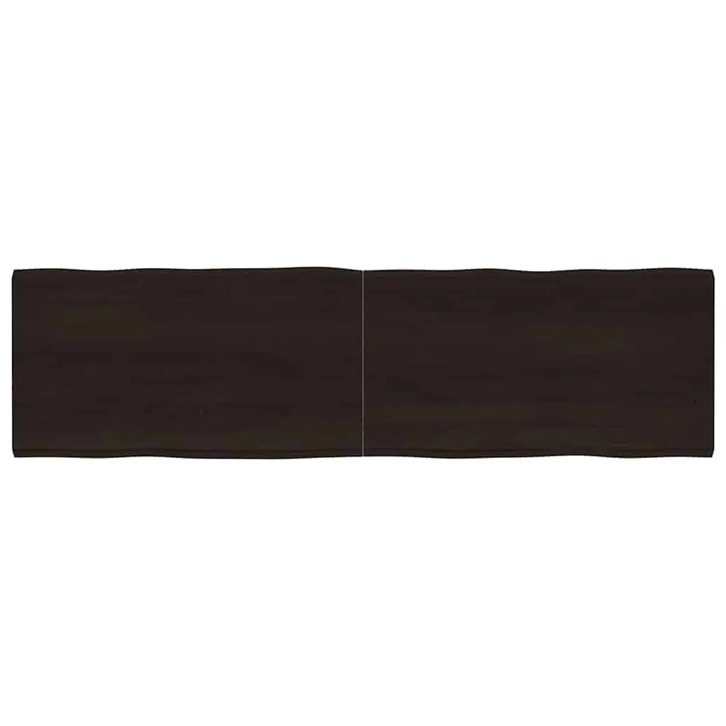 Solid Oak Wooden Table Top with Live Edge, Dark Brown 180x50cm