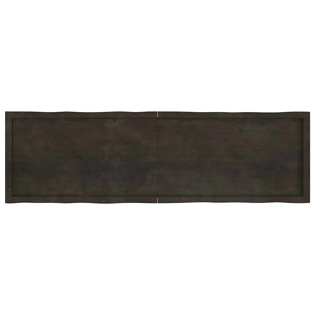 Solid Oak Wooden Table Top with Live Edge, Dark Brown 180x50cm