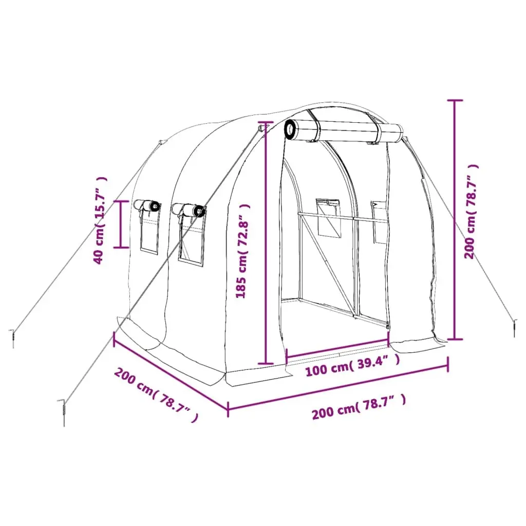 Greenhouse PE Cover 2x2x2 m White Steel Frame