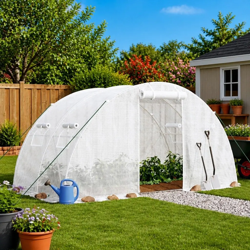 Greenhouse Steel Frame Polyethylene 4x2x2 m White