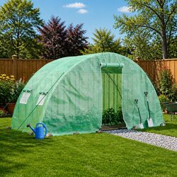 Greenhouse 10m² Steel Frame PE Cover Garden Plant House 5x2x2.3m Green