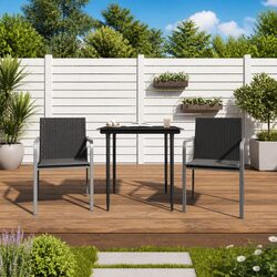 Durable Black Poly Rattan Outdoor Chairs with Cushions